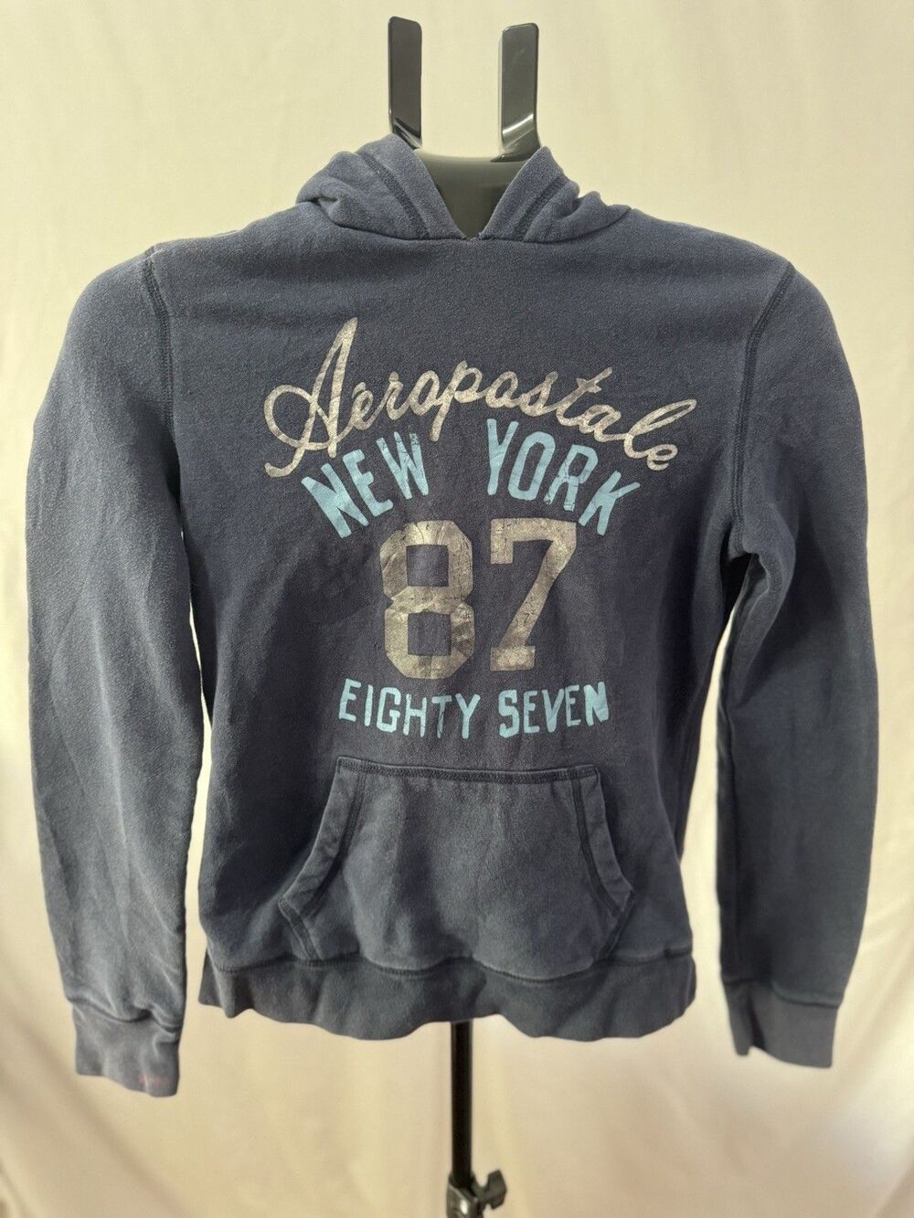 Y2K Aeropostale New York 87 Foil Graphic Hoodie Navy Women's S